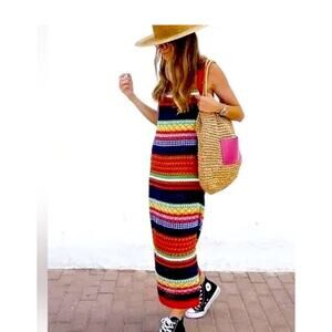 Mango Crochet Knit Summer Sweater Maxi Dress Sz Small Indie Fairy